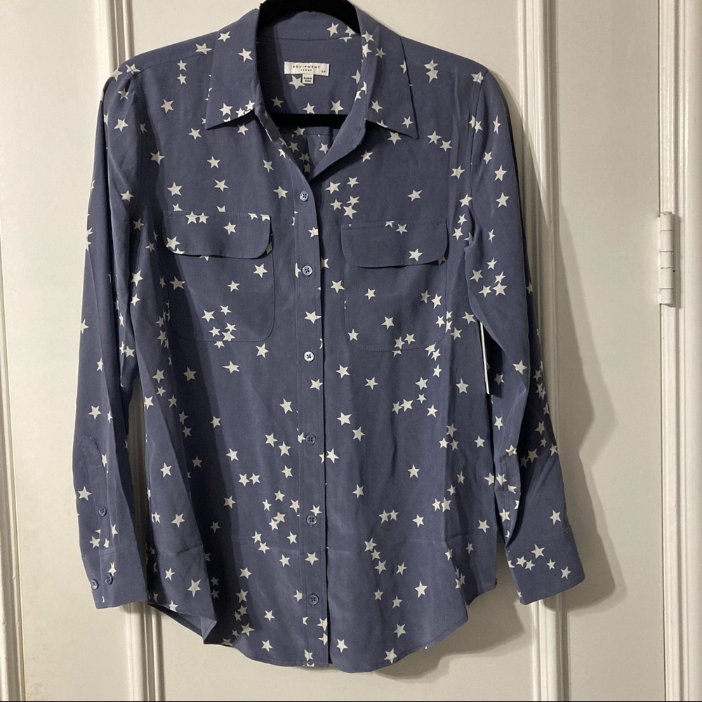 Equipment Silk Blue Star Print Button Down Shirt - Picture 2 of 5